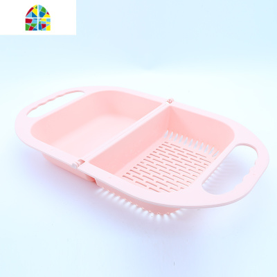 厨房双格可折叠家用水果篮创意塑料洗菜盆水收纳沥水盆 FENGHOU 大号+蓝色洗菜篮洗菜篮