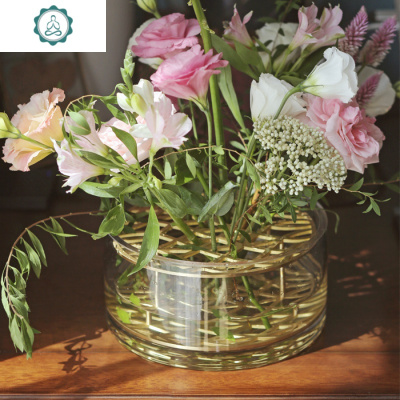 北欧ins风铜玻璃花器花瓶客厅餐桌水培植物花插花桌面装饰摆件封后黄铜+玻璃（大号）