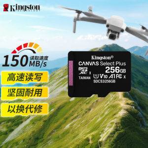 金士顿(Kingston)256GB TF(MicroSD) 存储卡 U1 A1 V10 内存卡 读速150MB/s 适
