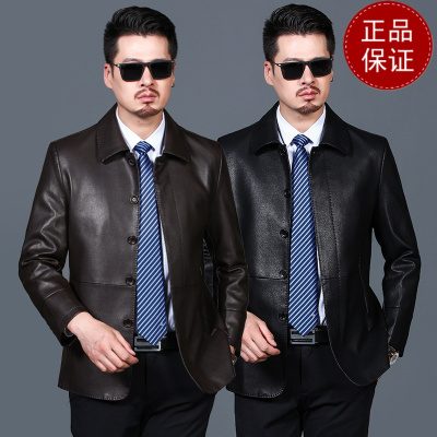 免费试穿 男皮衣秋款上衣翻领暗襟扣子款外套时尚休闲中年男装皮夹克PU皮2025冬装新款外套潮海宁软皮夹克大码男装