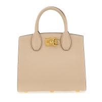 Ferragamo精致女款牛皮翻盖手提斜挎两用包轻棕色翻锁设计