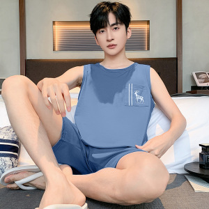 睡衣男士夏季莫代尔背心两件套装青少年加肥加大码无袖宽松家居服