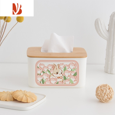 三维工匠优雅小兔 竹木抽纸 纸巾盒家用客厅餐厅茶几桌面餐巾纸收纳盒创意 竹木抽纸盒-ins可爱萌兔1