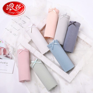 浪莎内裤女士中腰纯棉底档大码可爱糖果色彩日系少女三角短裤头5条 纯色8208-5/5条/多色混搭 L/165