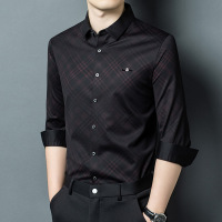 秋季中年新款爸爸装长袖衬衫男士宽松印花衬衣时尚格子男士