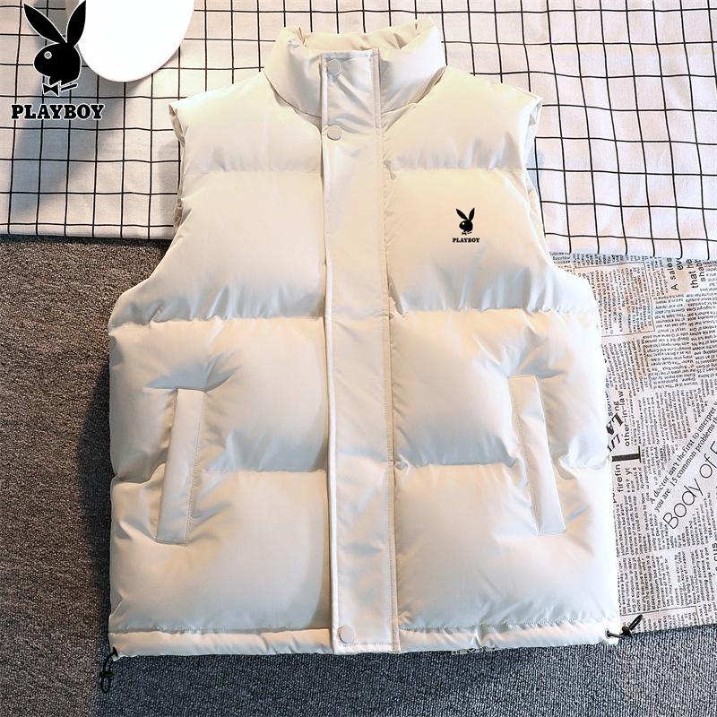 花花公子马甲男士2024年冬季新款加绒保暖休闲宽松纯色立领上衣男