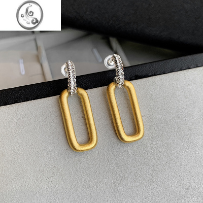 JiMi磨砂哑光金色耳环女轻奢小众高级感镶钻耳钉独特2023新款几何耳饰