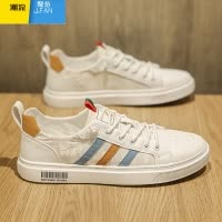聚范男鞋夏季透气飞行员帆布板鞋一脚蹬工作上班轻便休闲运动小白潮鞋