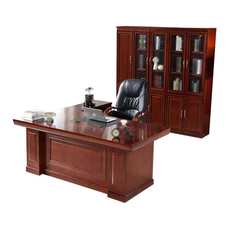 正斌老板桌大班台总裁桌椅组合贴实木皮办公桌简约现代单人主管经理桌2.0米整套+椅子+五门书柜