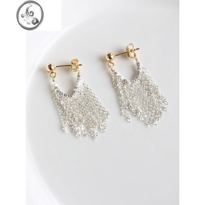 JiMi碎银长款流苏耳环2023年新款潮无耳洞耳夹小众设计感精致百搭耳钉