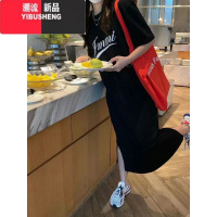 YIBUSHENG美式复古中长款过膝短袖T恤裙女季新款宽松显瘦懒人休闲连衣裙