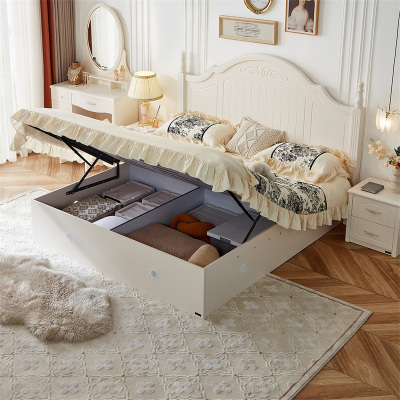 全友家居高箱储物床 韩式田园1.5/1.8米板式储物床带床垫高箱床