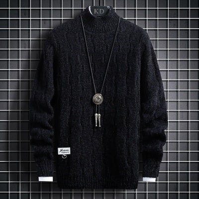 YUANSU青少年半高领毛衣男秋冬初中高中学生打底衫加绒加厚冬季内搭厚款毛衣