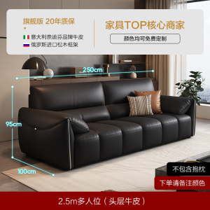 苏宁黑马轻奢客厅家用极简头层牛皮皮艺意式沙发