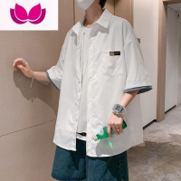七斓冰丝短袖衬衫男宽松假上衣ins港风夏季薄款衬衣外套潮流痞帅