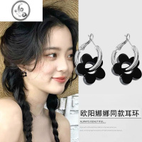 JiMi黑色花朵耳环女甜酷耳圈时尚小众设计高级感耳钉气质网红耳坠耳饰