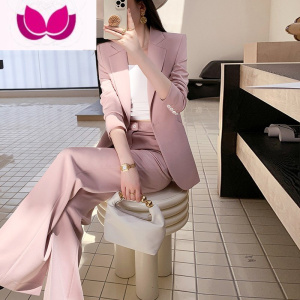 七斓西装外套大码女装胖MM工作服套粉色收腰小脚裤西服套装200斤