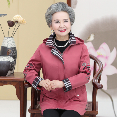 广赫奶奶薄款长袖外套中老年人春秋装女老人妈妈中长款上衣老太太风衣风衣