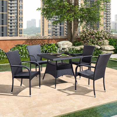 苏宁 金菲罗格 办公家具 户外阳台藤编休闲桌椅组合 4黑色椅+90x90方桌