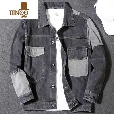 YANXU浅色牛仔外套男秋季衣服休闲新款潮牌ins青少年宽松大码工装夹克