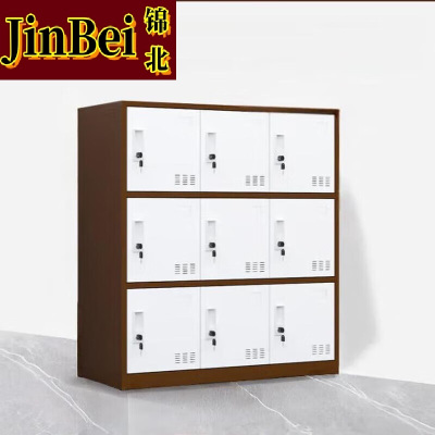 锦北物柜多门更衣柜带锁工具柜教室学生书包柜多格子收纳柜 咖白九门
