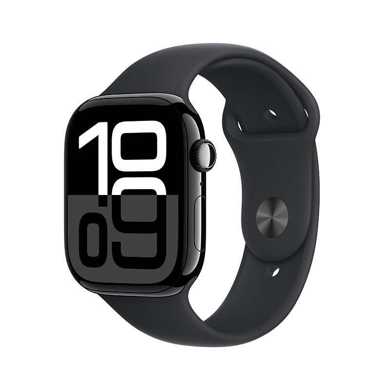 MX263CH/B Apple Watch S10 GPS 46 毫米亮黑色铝金属表壳 黑色运动型表带-S/M