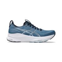 ASICS跑步鞋男缓震轻便舒适耐磨蓝色透气网面白色鞋底银色装饰