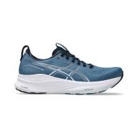 ASICS跑步鞋男缓震轻便舒适耐磨蓝色透气网面白色鞋底银色装饰