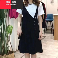 YIBUSHENG2024季新款韩版时尚洋气拼接休闲宽松遮肚大码显瘦连衣裙女