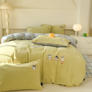 秋冬加厚卡通A类绣花多莉羊绒四件套保暖牛奶绒床单被套1
