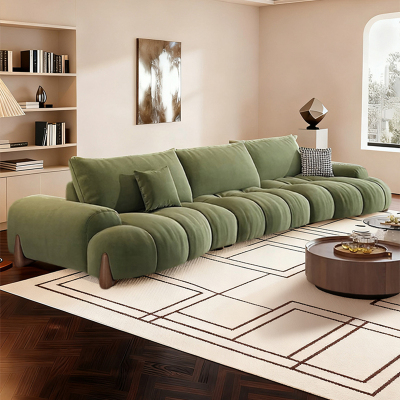 虔度极简北欧三人位转角沙发大户型客厅懒人多功能家用布艺沙发带脚踏设计