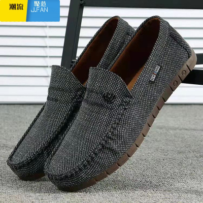 聚范帆布男鞋软底豆豆鞋男士老北京布鞋懒人一脚蹬潮鞋透气休闲男单鞋