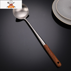 不锈钢锅铲长柄汤勺漏勺炒菜铲子防烫手厨房套装不粘锅家用炒勺 敬平 木柄加长款-汤勺