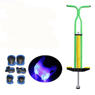 儿童跳跳杆弹跳器小孩娃娃跳健身跳跳棒夜光青少年蹦蹦杆学生玩具绿色双杆+青蛙灯+护具