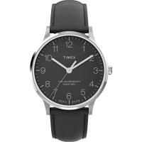 Timex /天美时Waterbury经典复古黑面白盘皮带防水腕表