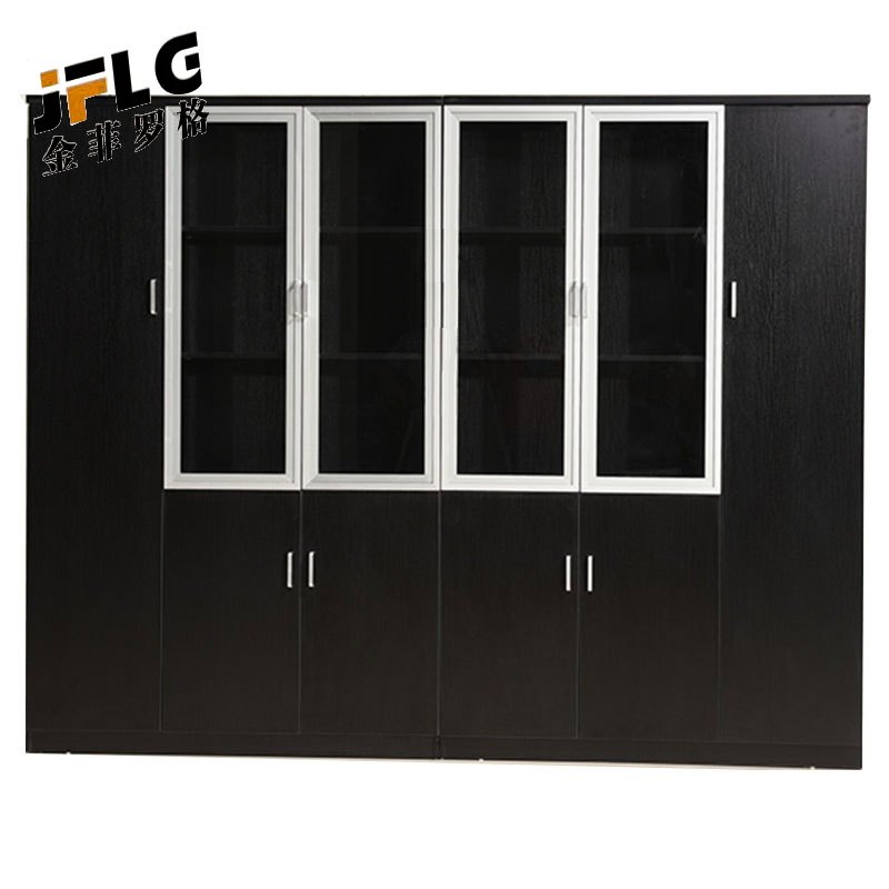 金菲罗格简约玻璃柜子带锁书柜木质办公柜 2400*400*2000