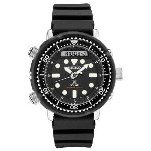 SEIKO 精工男表 新款 太阳能模拟数字 Prospex 潜水员黑色硅胶表带 防水休闲商务运动男士石英表SNJ025