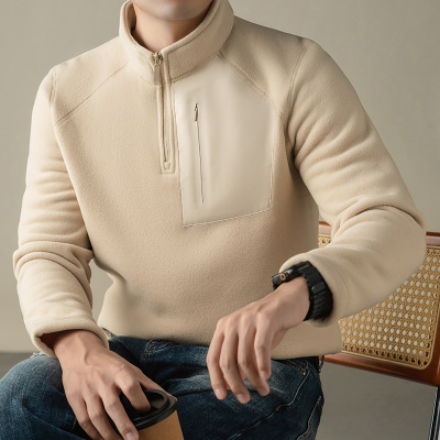 鸟系同款羊羔毛一体绒男士卫衣秋冬新款拉链立领保暖打底衫男