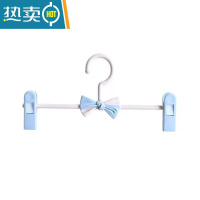 敬平卡通可爱儿童塑料防滑衣架裤夹可调节伸缩裤架新生儿宝宝晾衣夹子 蓝色 10个
