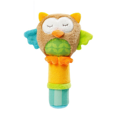 儿玩偶婴儿玩具动物摇铃bb棒抓握玩具0-12-24个月 jj手握-猫头鹰