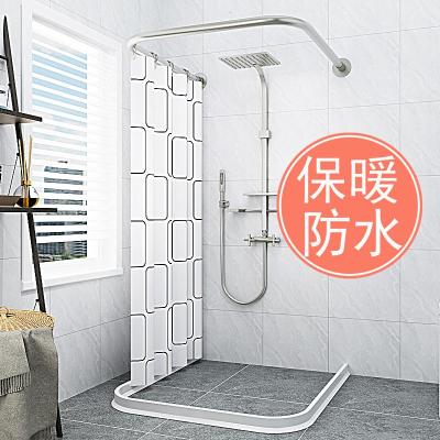 三维工匠U型浴帘套装免打孔浴室防水布弧形卫生间隔断保暖磁性伸缩浴帘U型浴帘杆110*110*110杆+300*20浴杆