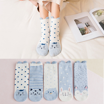 袜子女士秋冬厚款中筒袜韩版学院风棉袜韩国可爱卡通女袜日系潮袜