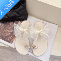 SUNTEK凉鞋女夏外穿2022年新款夏季网红珍珠仙女风蝴蝶结套趾平底凉拖鞋