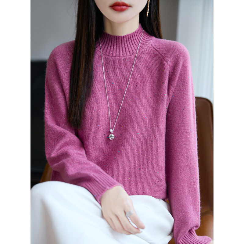 浣熊绒珠片半高领毛衣打底衫女秋冬新款宽松套头百搭打底针织衫女