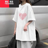 YIBUSHENG短袖t恤女季新款中长款复古印花大码宽松胖mm百搭圆领上衣