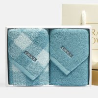 洁丽雅(Grace)毛巾家纺 尚雅生活纯棉绣花洗脸巾素色吸水加厚面巾毛巾礼盒两条装 浅蓝 120g/条