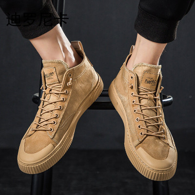 迪罗尼卡高帮帆布鞋男鞋品质猪皮透气运动休闲鞋男式百搭潮鞋英伦马丁靴子