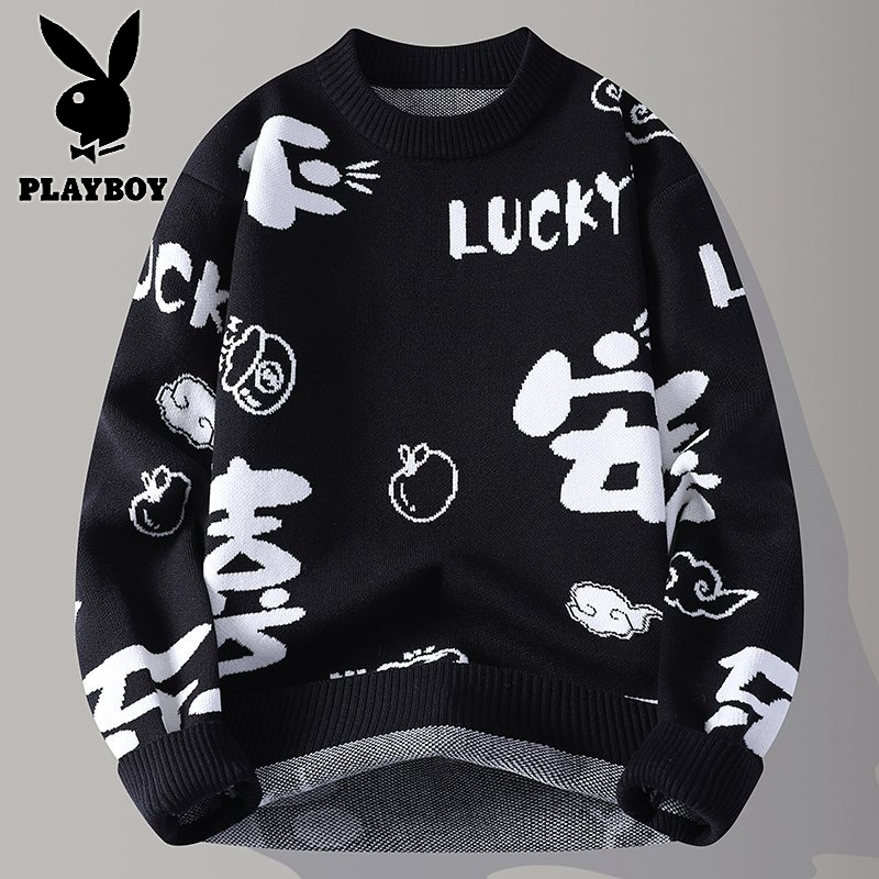 花花公子新款高品质[新款]2025年秋冬款圆领针织毛衣男