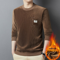 高品质男装卫衣男冬季加绒加厚圆领针织衫百搭休闲贴布打底毛衣男