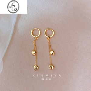 JiMi轻奢简约金色爱心吊坠耳圈气质长款流苏耳环2023新款潮显脸瘦耳饰 金色一对
